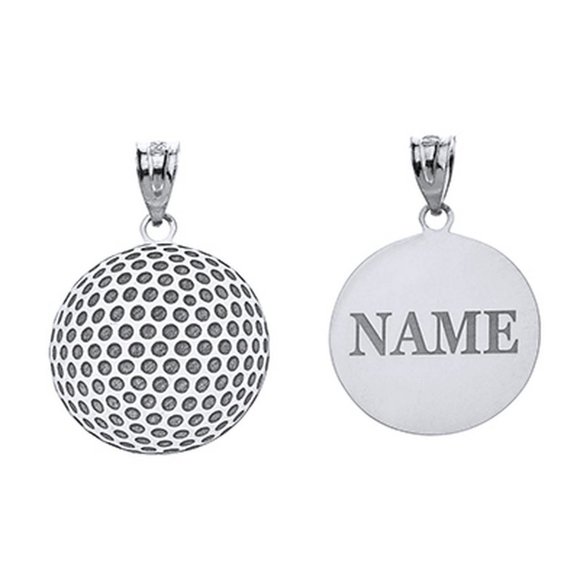 Personalized Engrave Name Sterling Silver Golf Ball Pendant Necklace - Picture 1 of 8